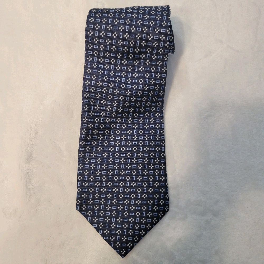 Ralph Lauren LRL Men's‎ Silk Tie Blue Geometric Print Interview Office 56"